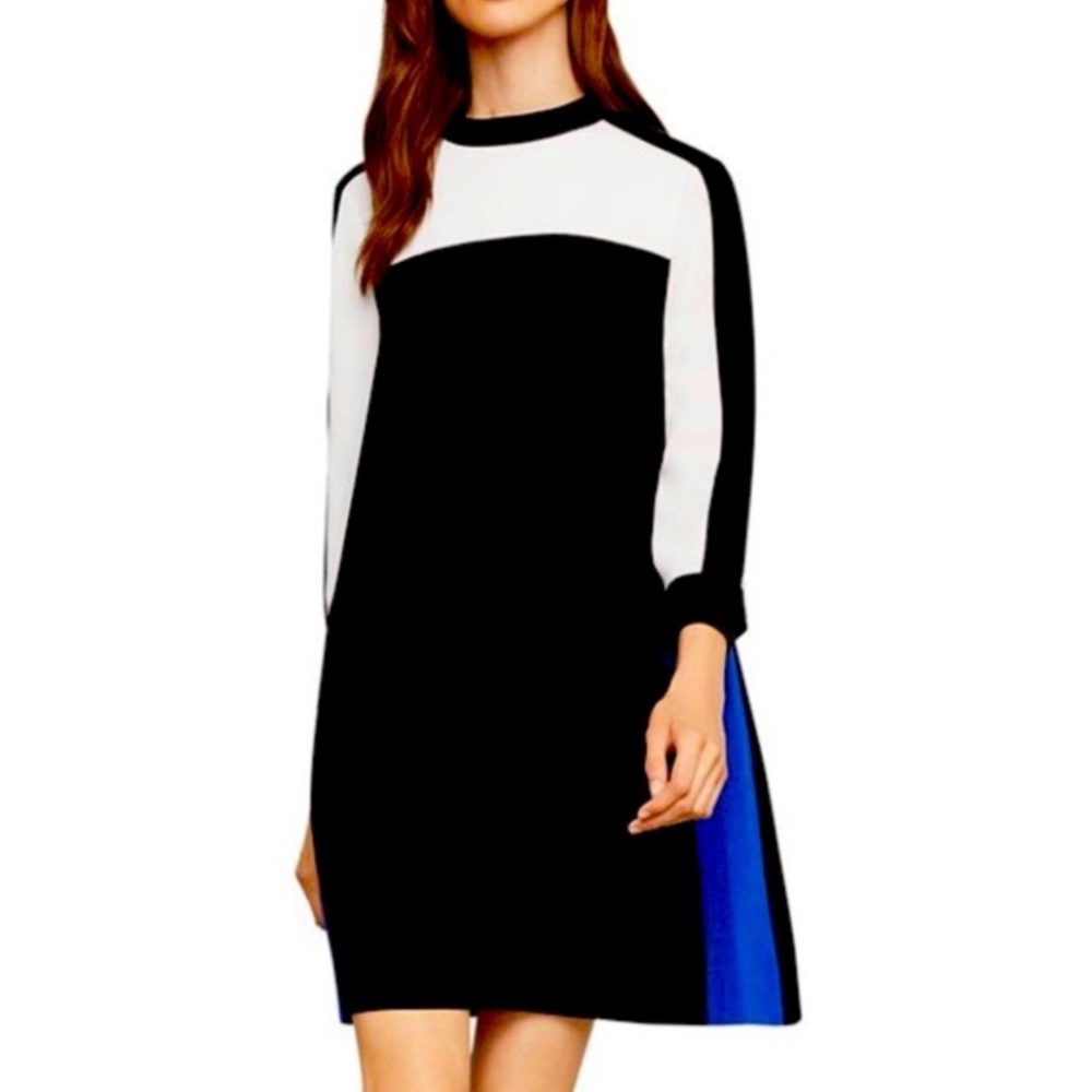 BCBGMaxAzria Black and White Mini Dress with Blue Accents - Picture 4 of 16
